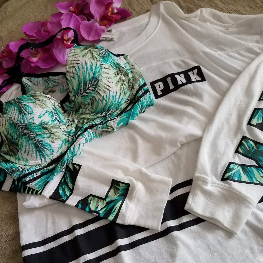 2 Piece-PINK VS Open BACK Tee & Bra NWOT - Picture 1 of 15